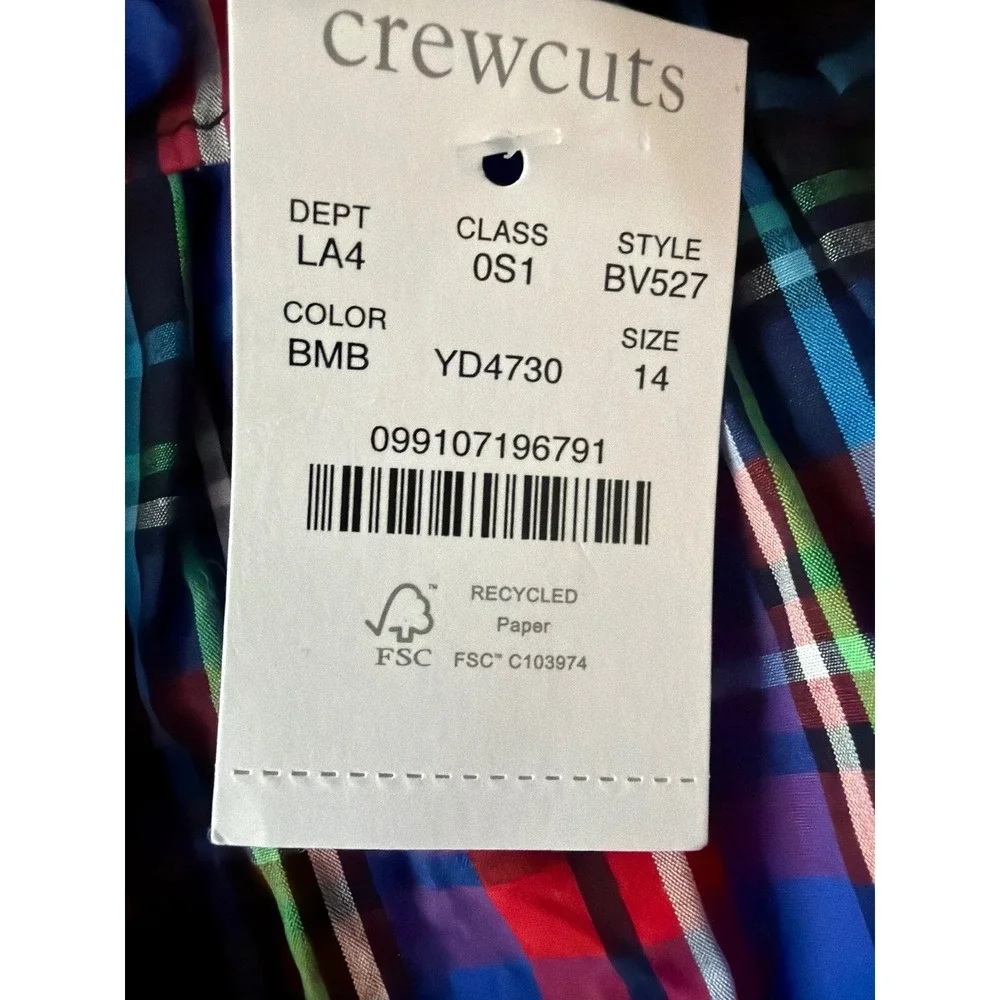 Crewcuts Plaid Smocked Waist Dress Girls‎ Size 14 Red Blue Green Black